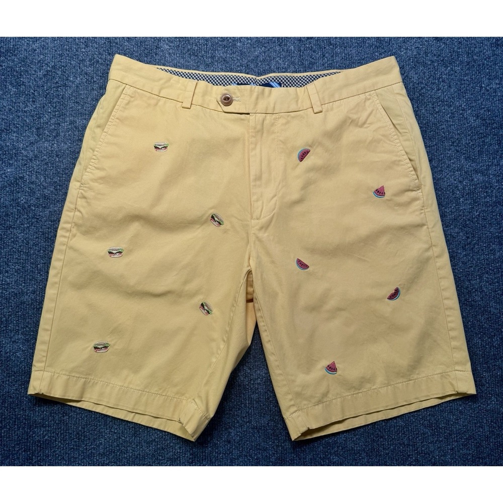 Brooks Brothers Red Fleece Mens 33 Shorts Yellow Embroidered Food Print Preppy